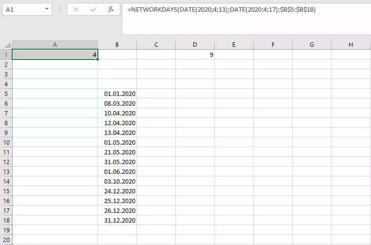 Función DIAS.LAB en Excel