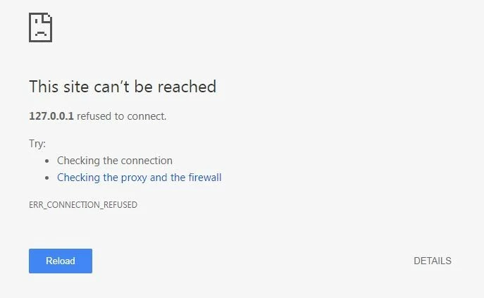 Mensaje ERR_CONNECTION_REFUSED en Google Chrome