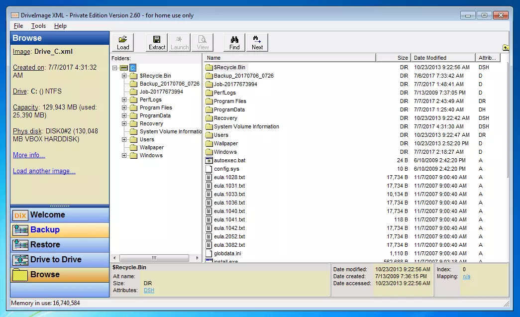 DriveImage XML 2.60: función “Browse”