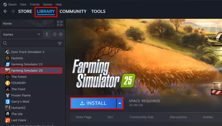 Instalación de FS25 en Steam