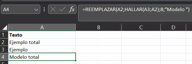 Cambiar secuencias de texto específicas en determinadas posiciones con Excel HALLAR