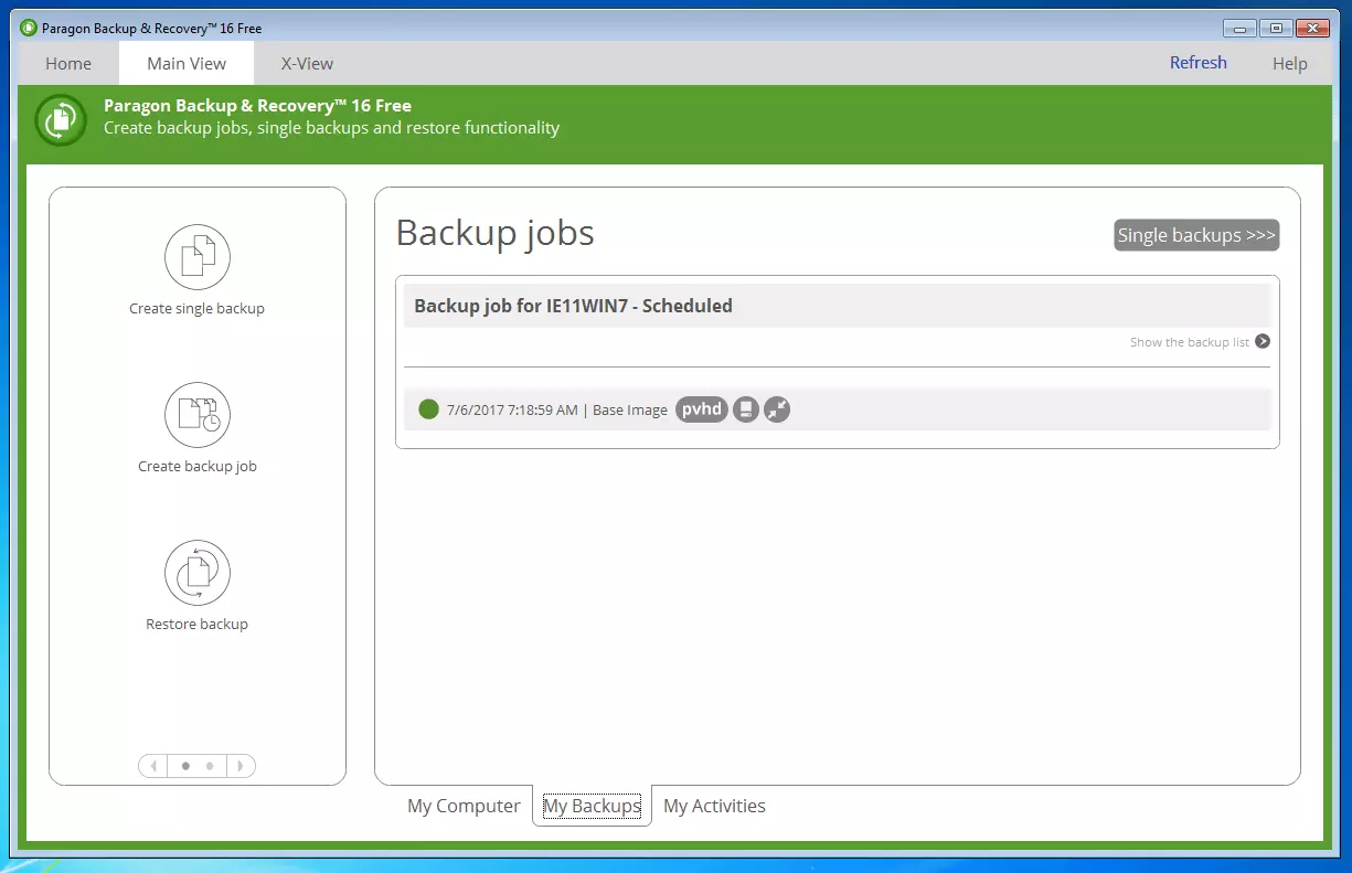 Paragon Backup & Recovery 16 Free: vista general de todos los backups jobs