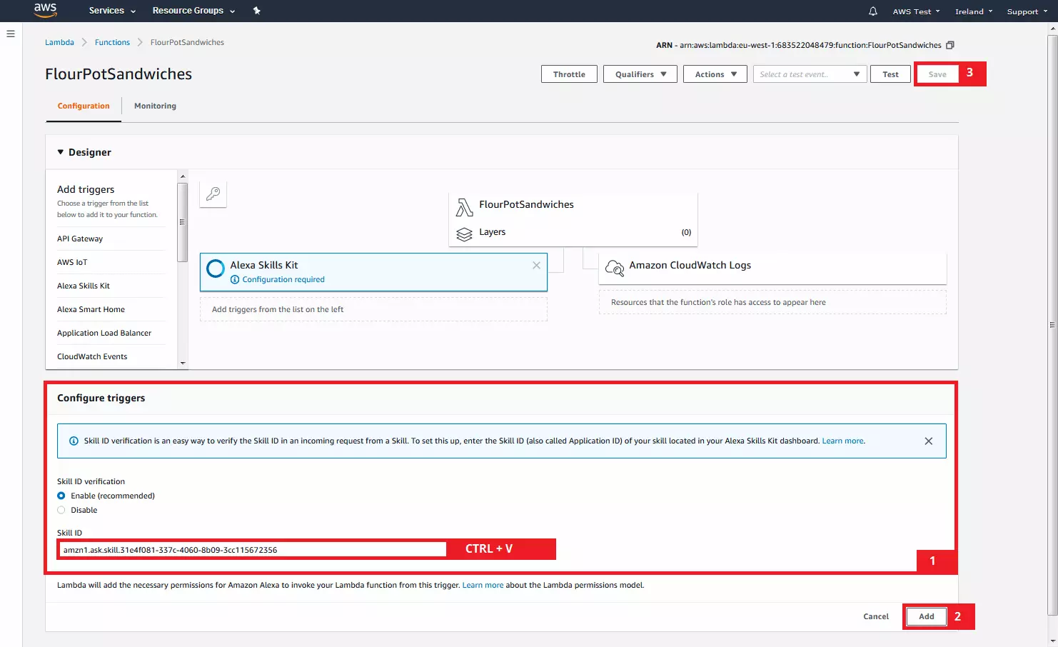 AWS Management Console: enlace del disparador mediante el ID de cualificación