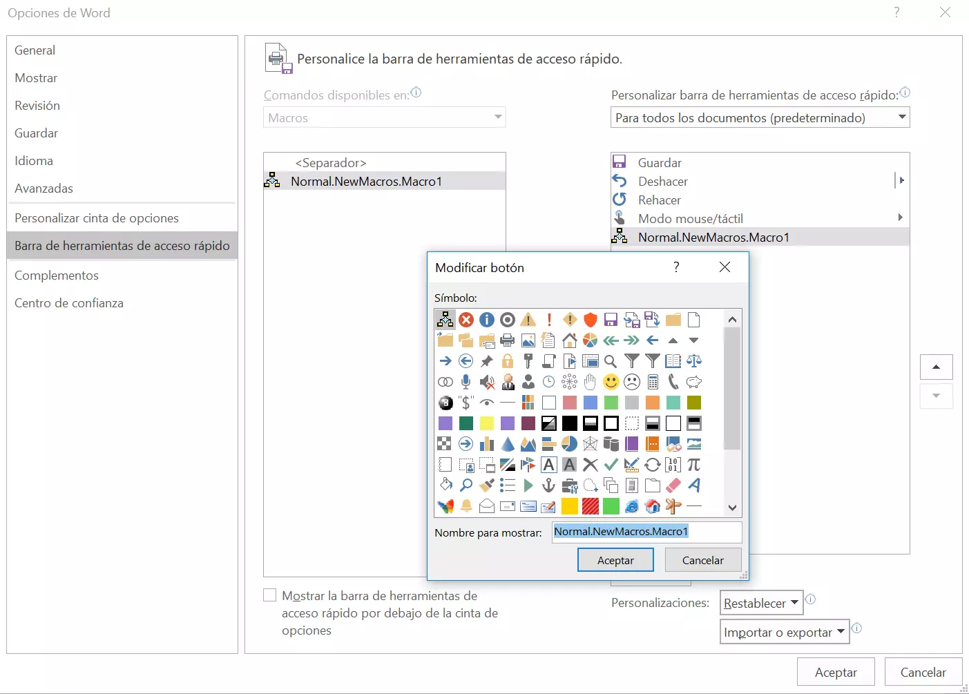 Personalizar la barra de herramientas de acceso rápido en Word 2016