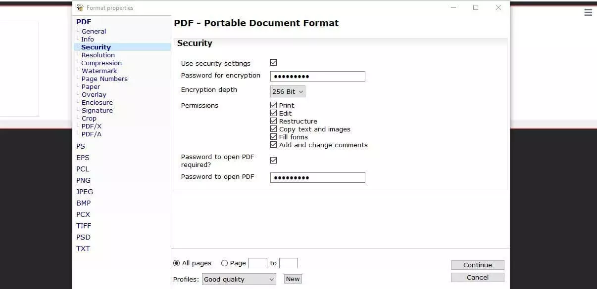 Ajustes de seguridad en PDF 24 Creator