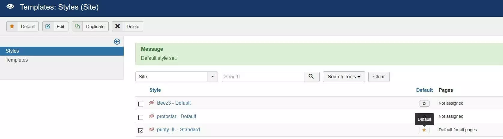 Joomla: listado de las plantillas disponibles