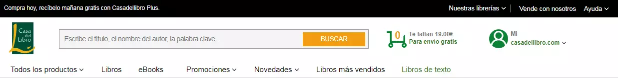 Captura de pantalla La Casa del Libro con barra de búsqueda