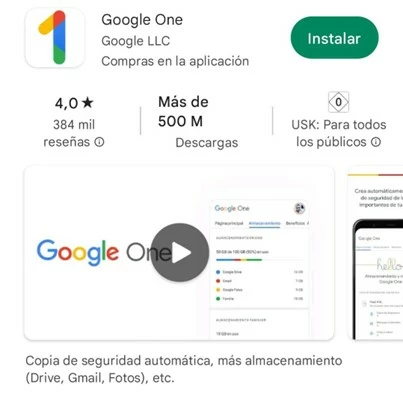 La aplicación Google One en Google Play Store