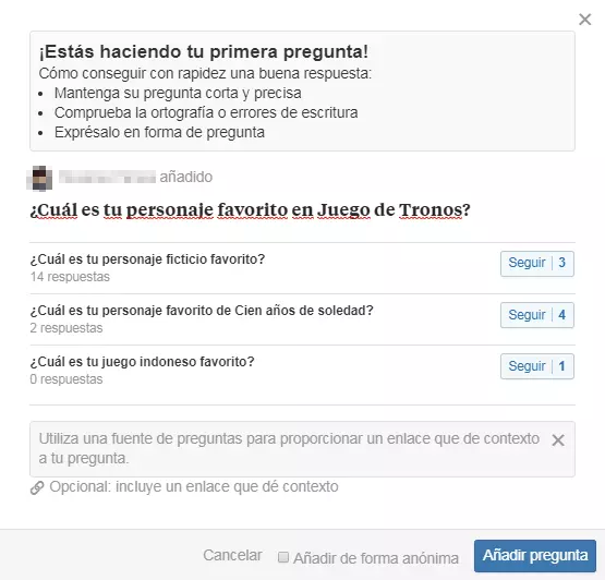 Cuadro para formular una pregunta en Quora