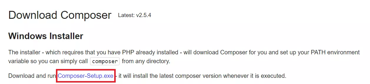 Haz clic en “Composer-Setup.exe” para iniciar la descarga del instalador de Windows