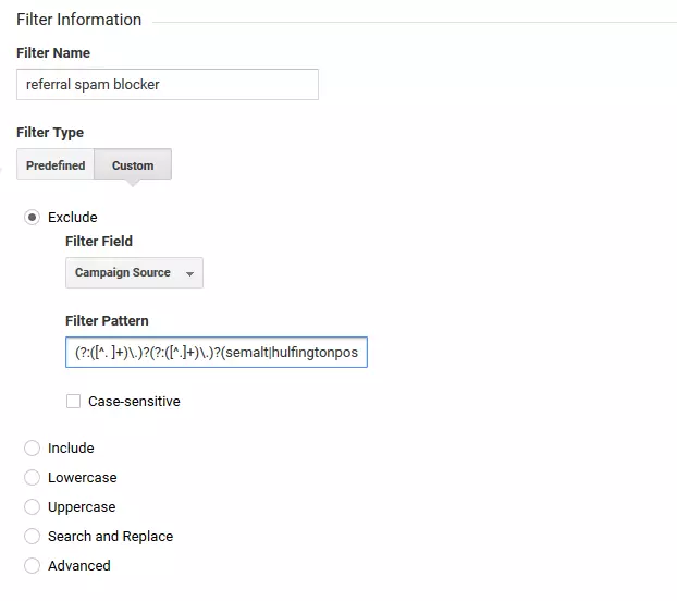 Configuración de un filtro de exclusión