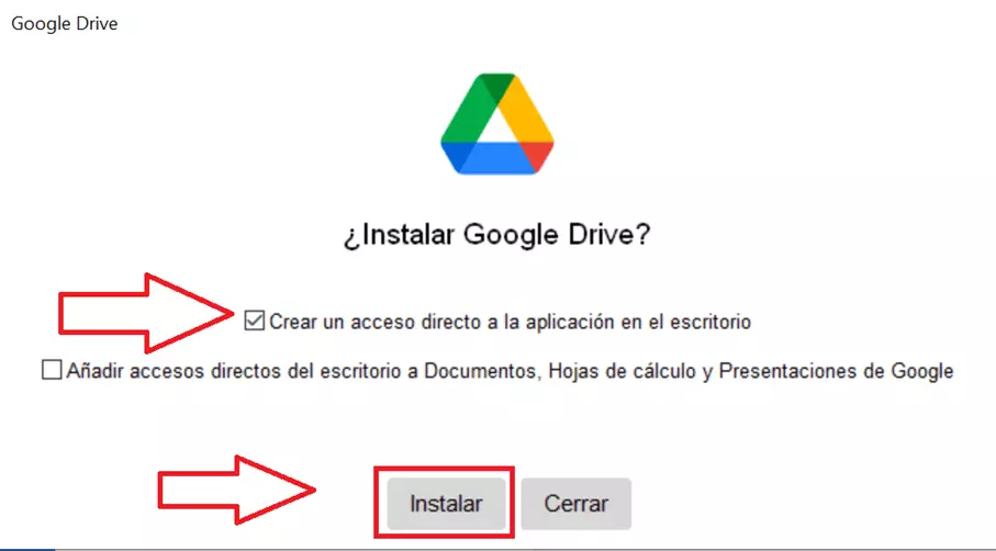 Para crear un acceso directo a la aplicación en el escritorio, selecciona la primera opción. A continuación, haz clic en “Instalar” para iniciar la instalación.