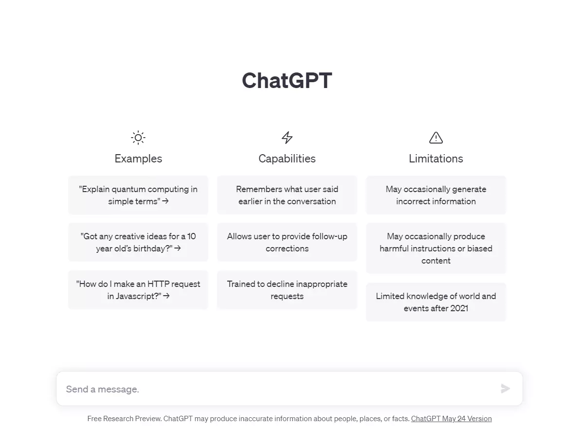 Captura de pantalla de la interfaz de usuario de ChatGPT