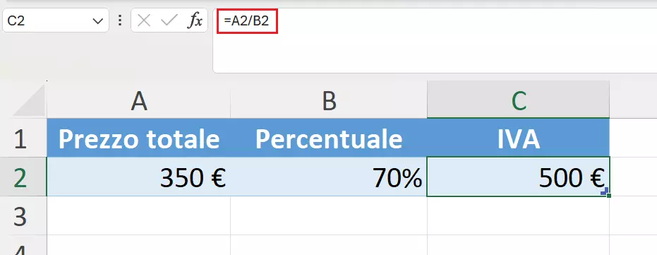 Calcular el valor total a partir de la parte y los valores porcentuales en Excel