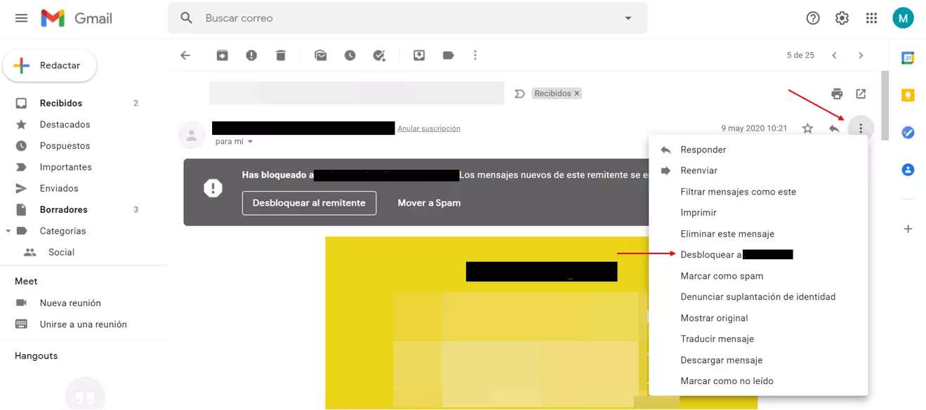 Gmail: desbloquear una dirección de correo electrónico