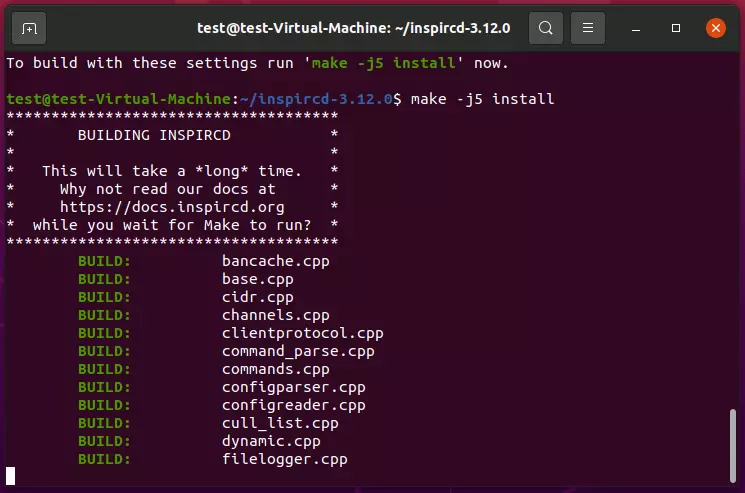 Proceso de creación en el terminal Ubuntu inspIRC