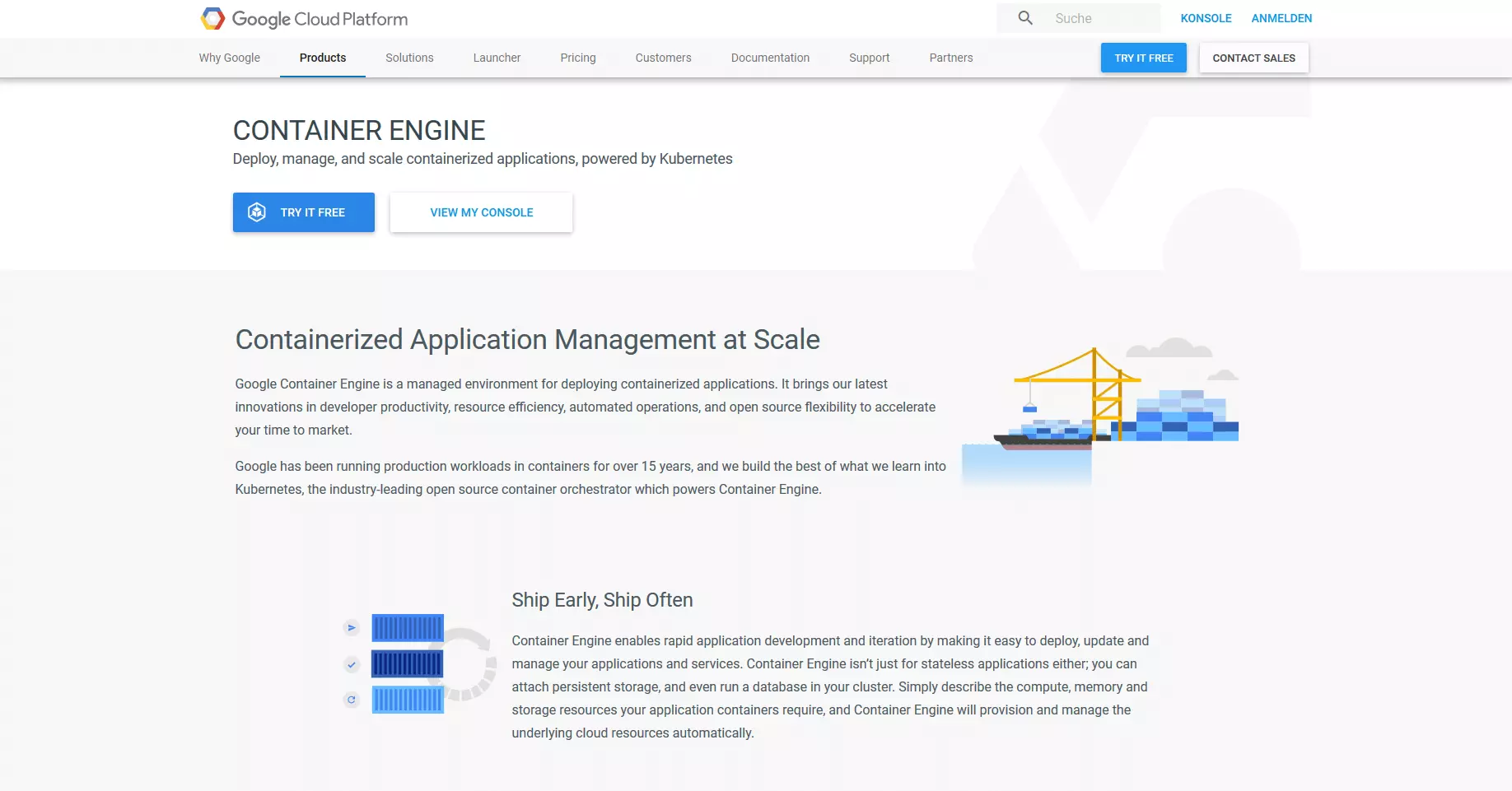 Página web de la Google Container Engine (GKE)