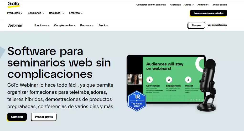 Página de inicio de GoToWebinar