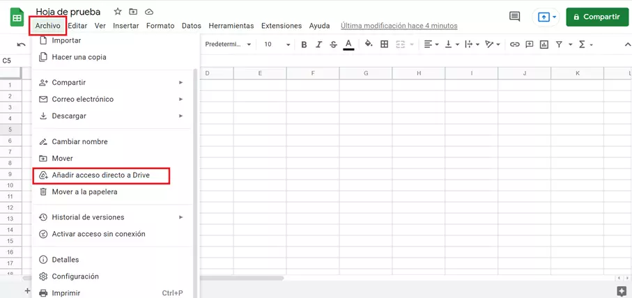En los archivos de Google que quieres vincular a Google Drive, selecciona “Archivo” y “Añadir acceso a Google Drive”