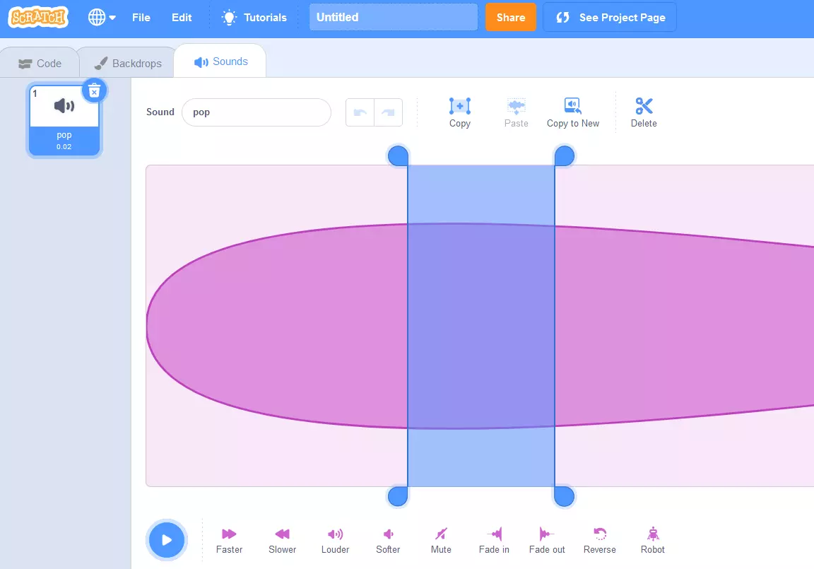 Tutorial de Scratch: ventana para editar un archivo de sonido