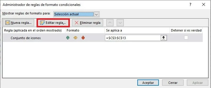 Excel: editar el formato condicional.