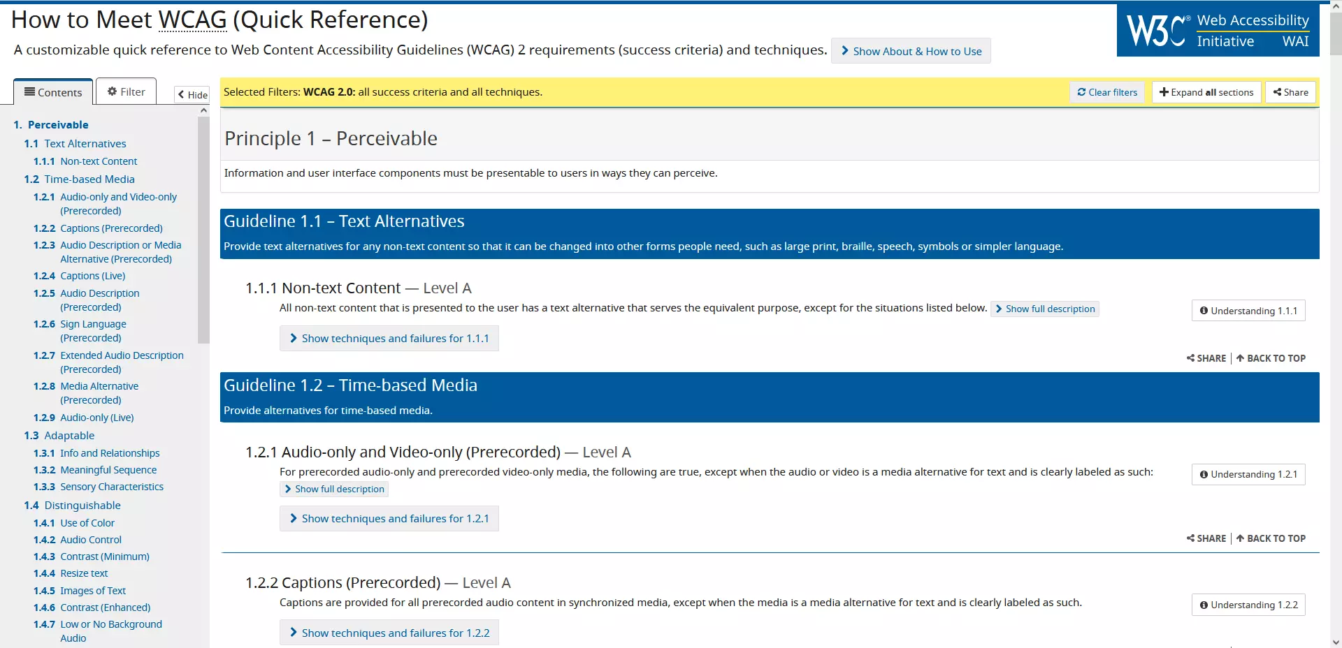 Referencia rápida a las WCAG 2 con listas de comprobación personalizables