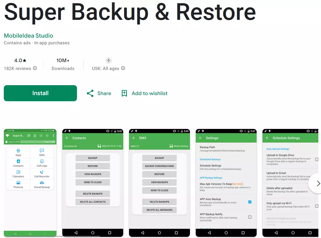 Capturas de pantalla de Super Backup