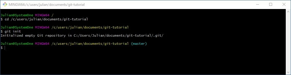 Git Bash: cambio de directorio y creación del repositorio