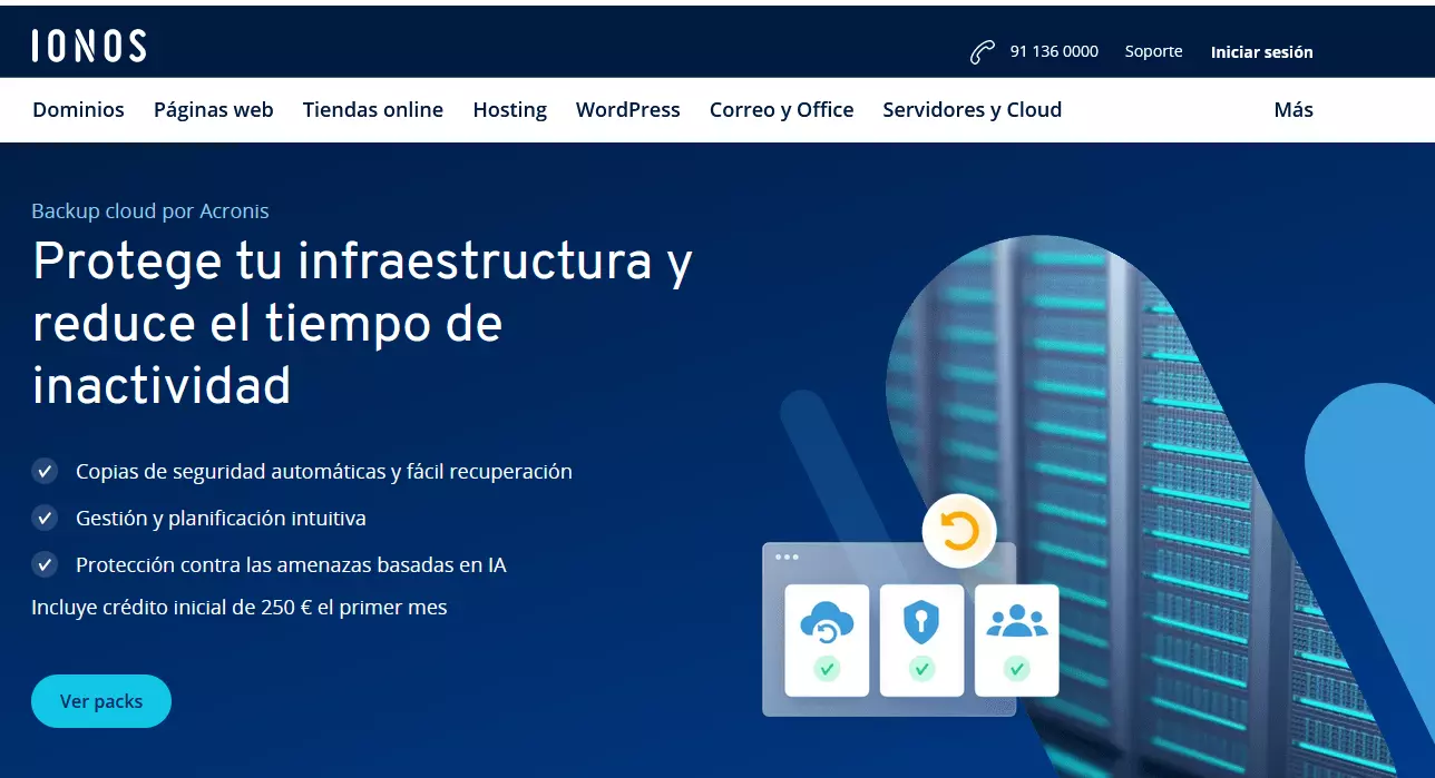 Captura de pantalla de la página de IONOS Backup Cloud