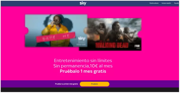 Captura de pantalla de la página de inicio de Sky