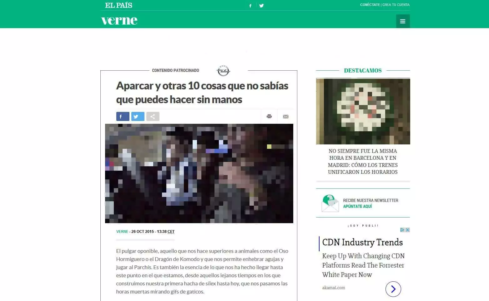 Screenshot de un artículo patrocinado en la edición española del periódico El País