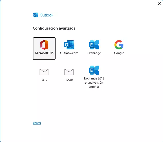 “Añadir cuenta” en Outlook