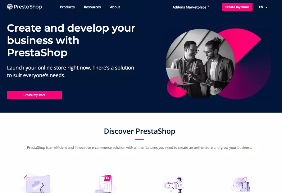 Captura de pantalla de la web de PrestaShop