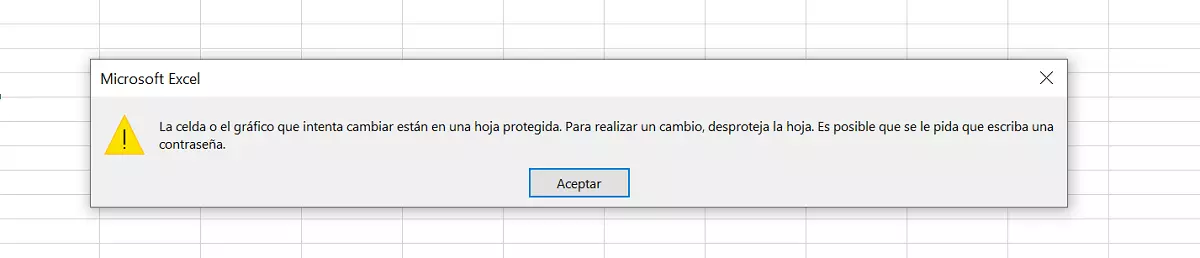 Aviso que aparece cuando se intenta modificar una celda bloqueada