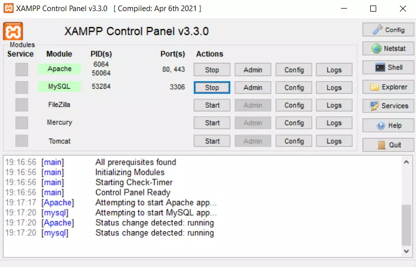 Panel de control de XAMPP