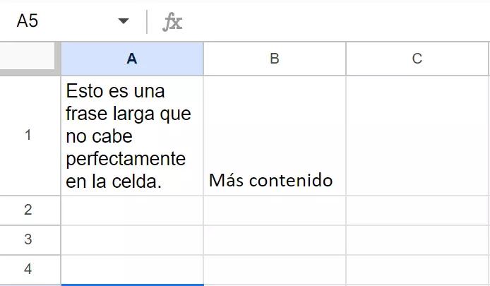 Captura de pantalla de un salto de línea manual en Google Sheets