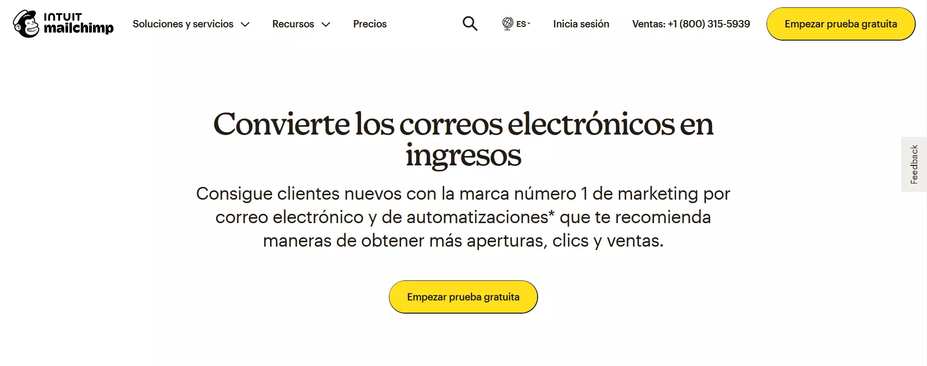 Página web de MailChimp