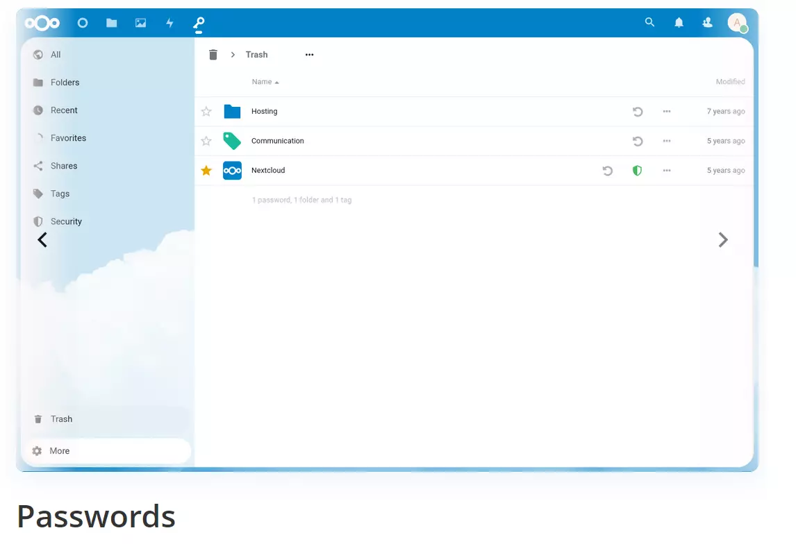 Captura de pantalla de Passwords en Nextcloud App Store