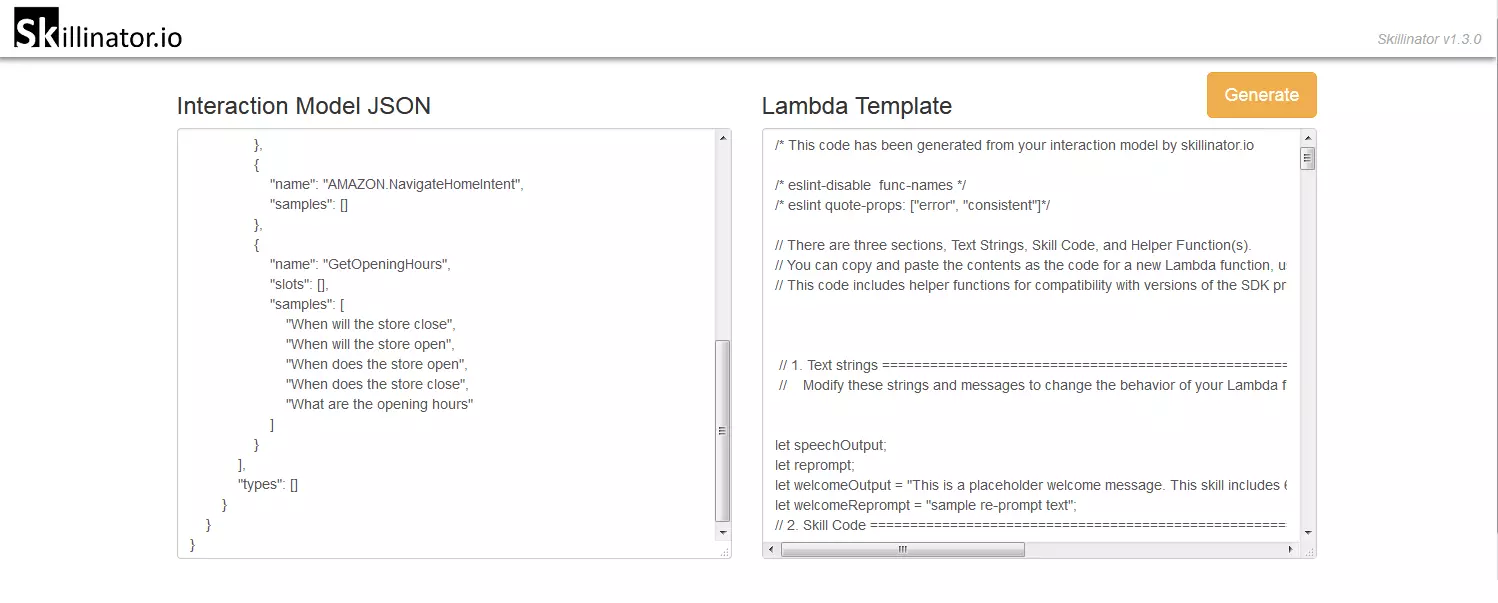 Skillinator.io: creación de la plantilla Lambda basada en el modelo de interacción