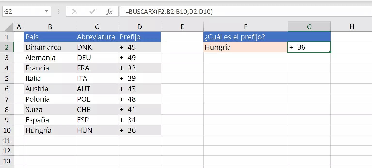 BUSCARX: ejemplo con las tres entradas obligatorias