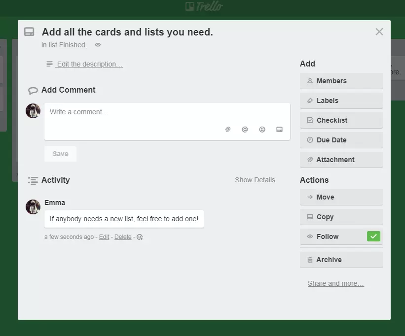 Vista de las tarjetas en Trello