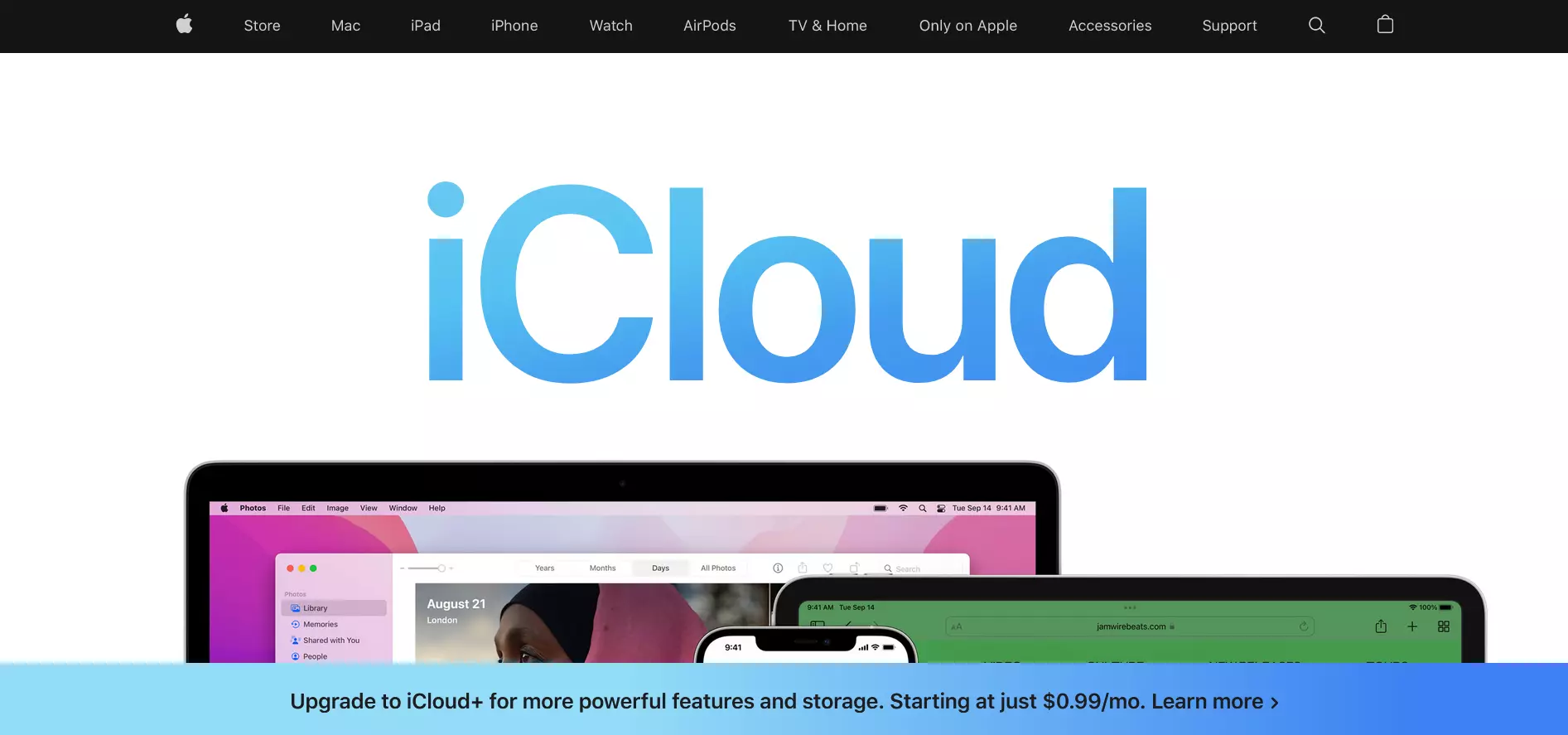 Captura de la página de inicio de iCloud