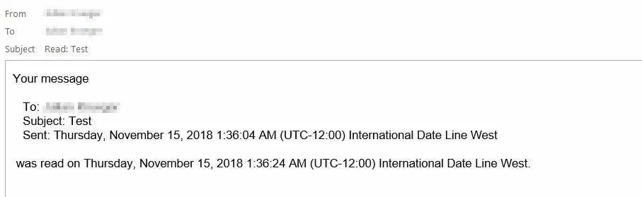 Outlook: ejemplo de confirmación de lectura en Outlook