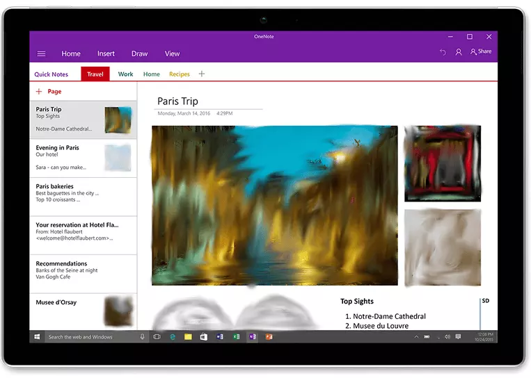 Página de inicio de OneNote