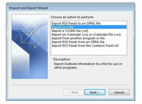 Asistente para importer y exportar de Outlook 2016