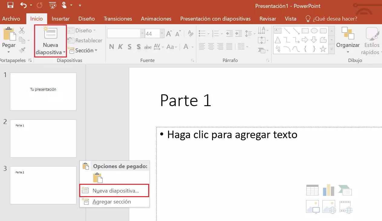 PowerPoint: crear una nueva diapositiva