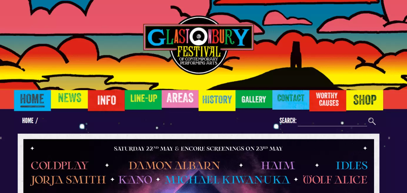 Página web del Festival de Glastonbury