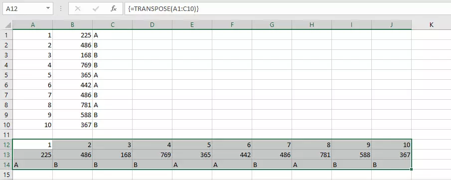 Función para transponer en Excel con fórmula TRANSPONER