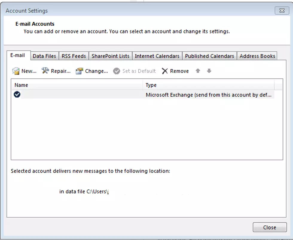 Configuración de la cuenta en Outlook 2013