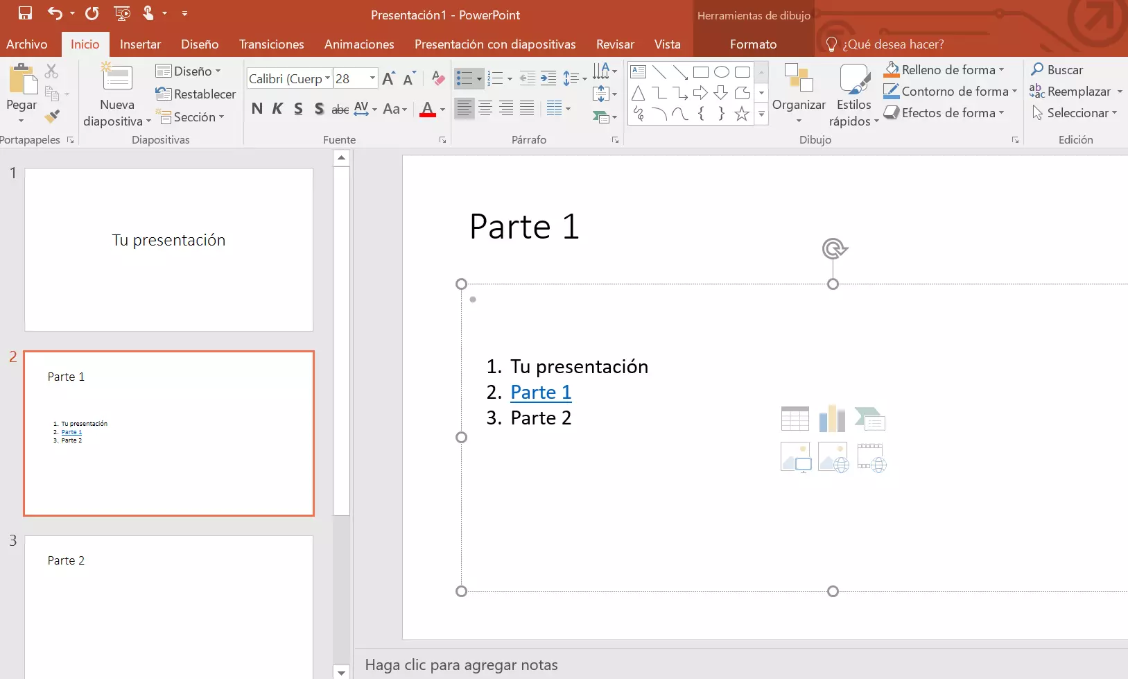 Vincular la tabla de contenido de PowerPoint: hipervínculo estándar